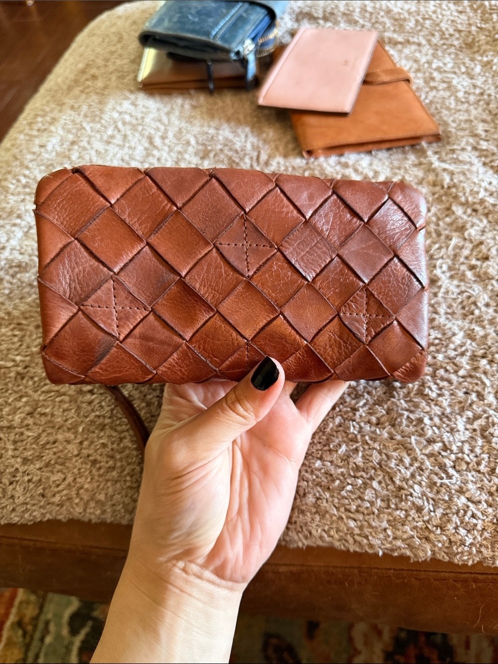 Vilenca Holland Brown Woven Leather Continental Wallet Boho